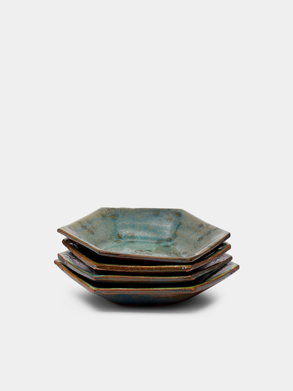 Malaika - Daisy Hand-Painted Ceramic Dessert Plates (Set of 4) - Green - ABASK