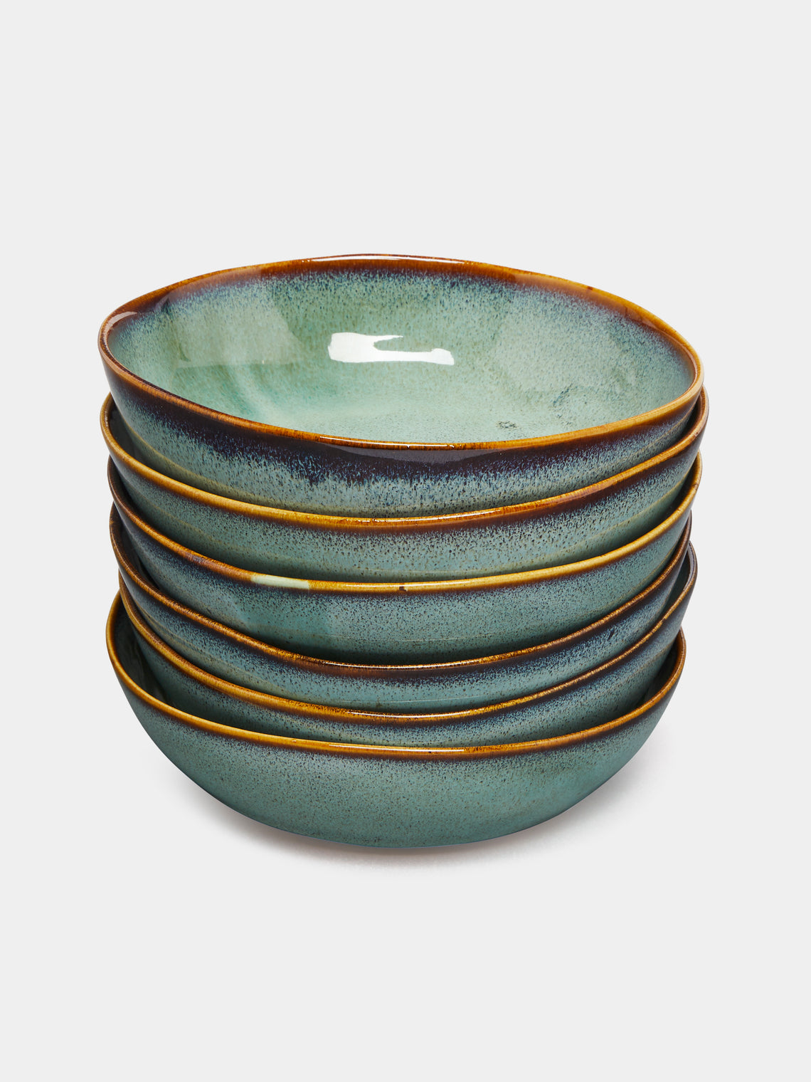 Mervyn Gers Ceramics - Hand-Glazed Ceramic Large Breakfast Bowls (Set of 6) - Blue - ABASK