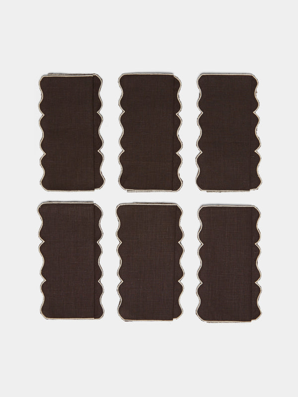 Los Encajeros - Valver Embroidered Linen Cocktail Napkins (Set of 6) -  - ABASK