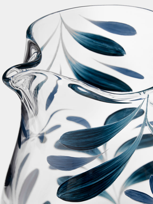 Los Vasos de Agua Clara - Melides Hand-Painted Glass Jug - Blue - ABASK