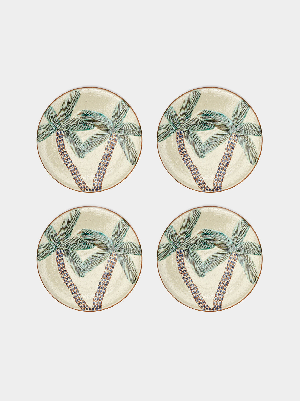 Malaika - Palm Hand-Painted Ceramic Dinner Plates (Set of 4) - Green - ABASK