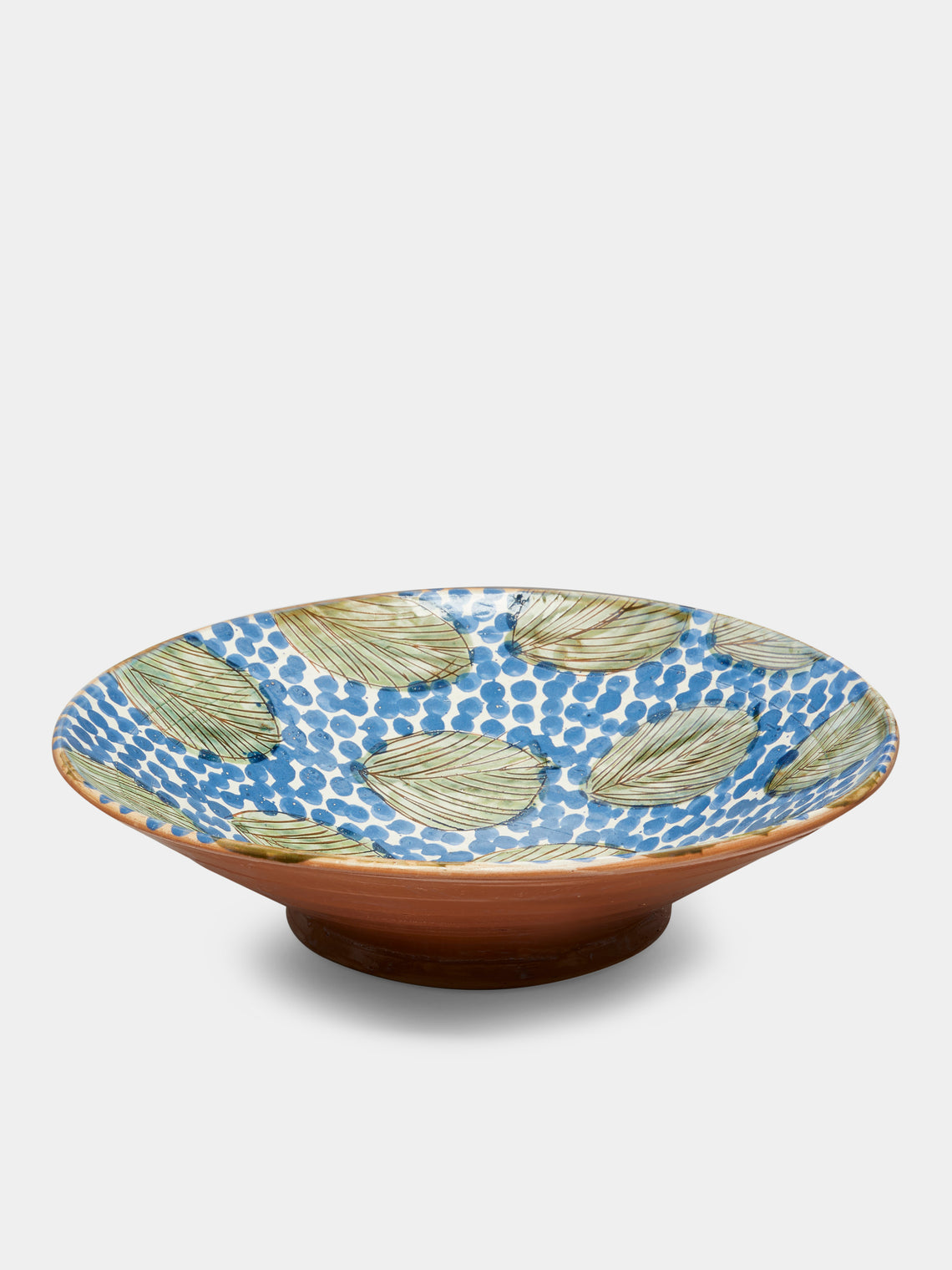 Malaika - Leaves Hand-Painted Ceramic Serving Bowl - Blue - ABASK - 