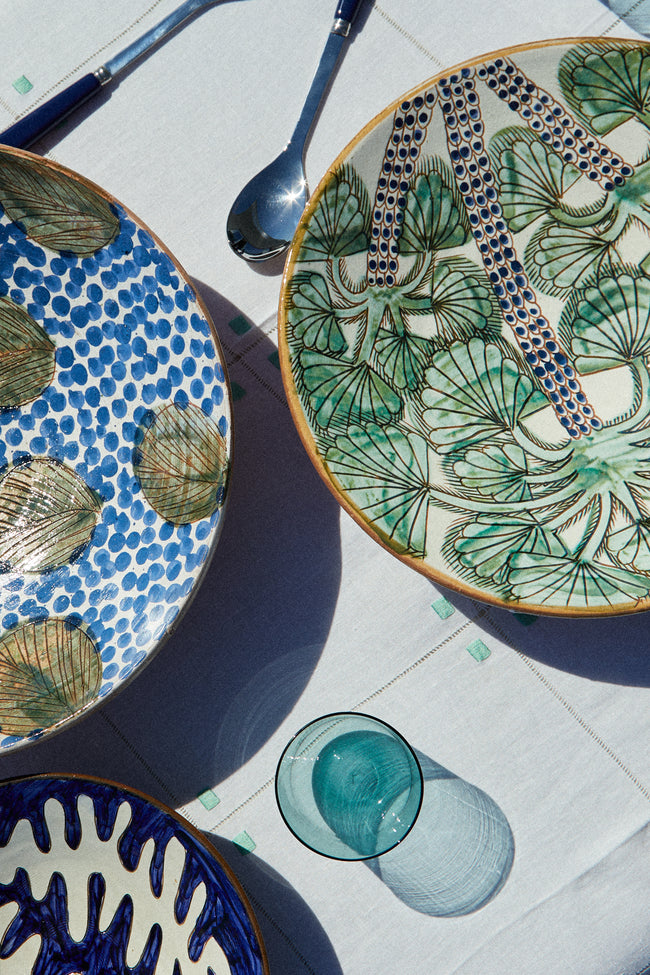 Malaika - Nakhla Palms Hand-Painted Ceramic Serving Bowl - Green - ABASK