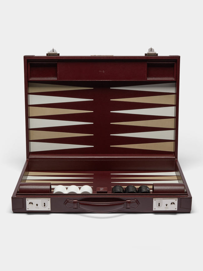 Asprey - Hanover Leather Medium Backgammon - Burgundy - ABASK - 