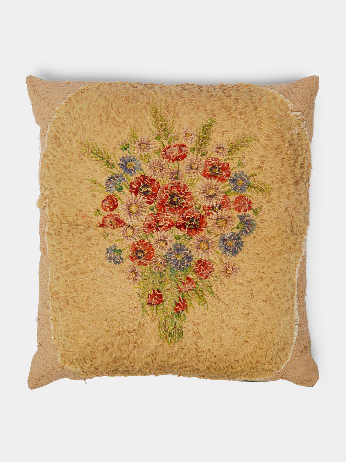 By Walid - 19th-Century Needlepoint Linen Cushion - Tan - ABASK - 