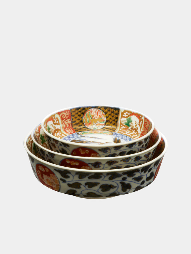 Antique and Vintage - 1920-1930 Japanese Imari Porcelain Bowl (Set of 3) - Multiple - ABASK