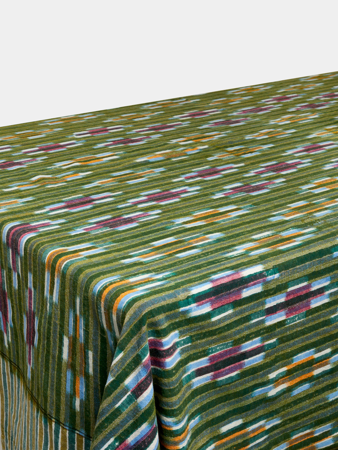 Petal Stripe Block-Printed Cotton Rectangular Tablecloth