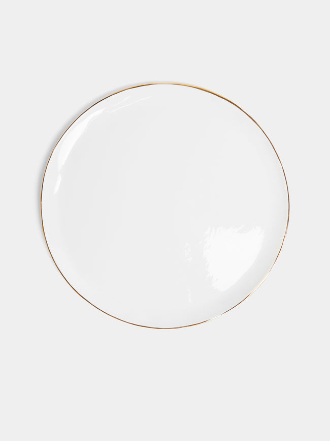 Feldspar - Hand-Painted 24ct Gold and Bone China Dinner Plates (Set of 4) - White - ABASK - 