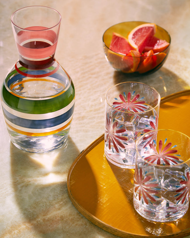 Los Vasos de Agua Clara - Portofino Stripe Hand-Painted Glass Carafe -  - ABASK