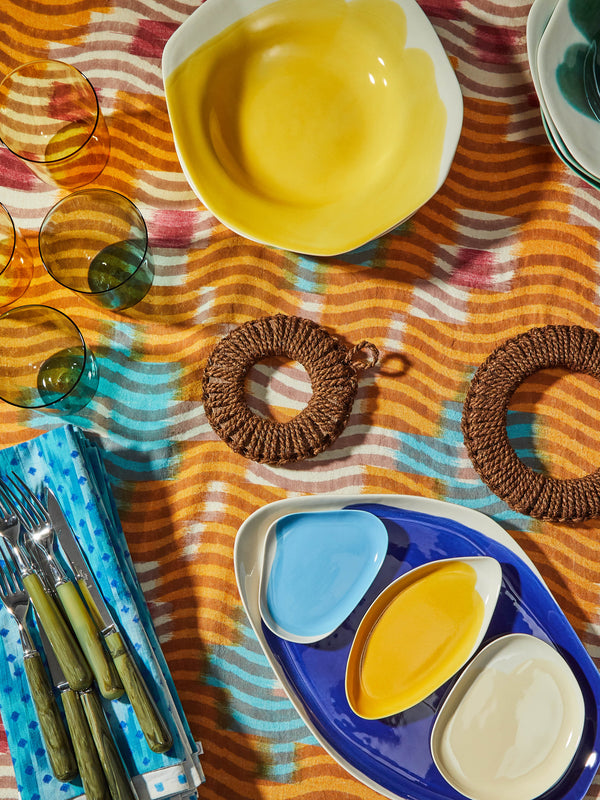 Gregory Parkinson - Sunset Wave Block-Printed Cotton Rectangular Tablecloth -  - ABASK