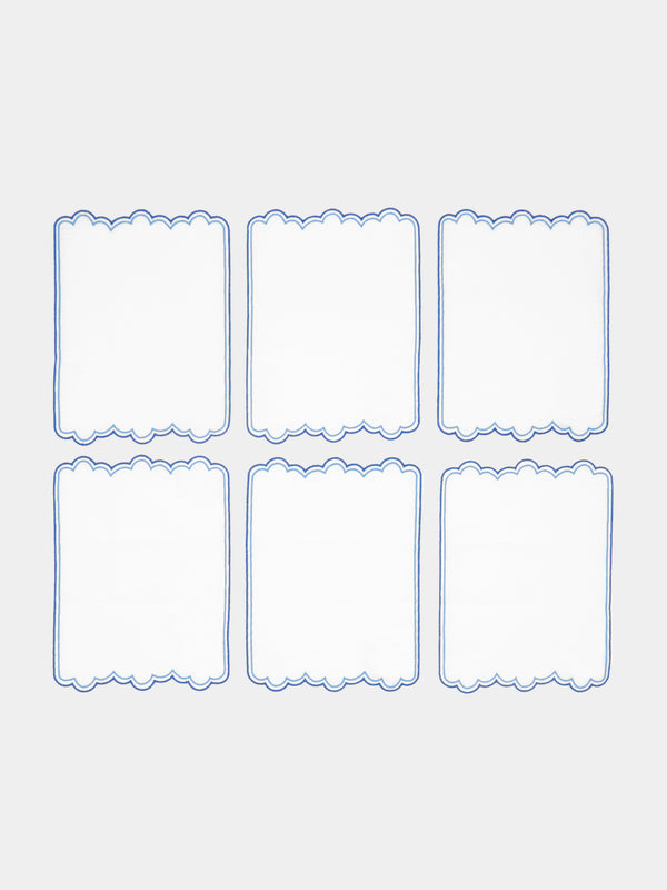 Los Encajeros - Escamas Embroidered Linen Cocktail Napkins (Set of 6) -  - ABASK