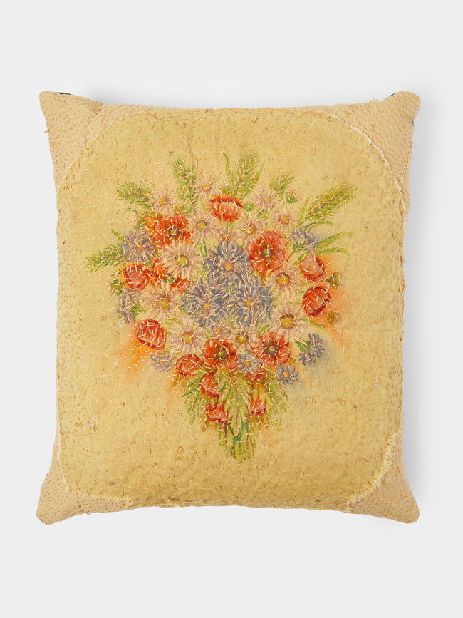 By Walid - 1920s Woolen Needlepoint Floral Cushion -  - ABASK - 