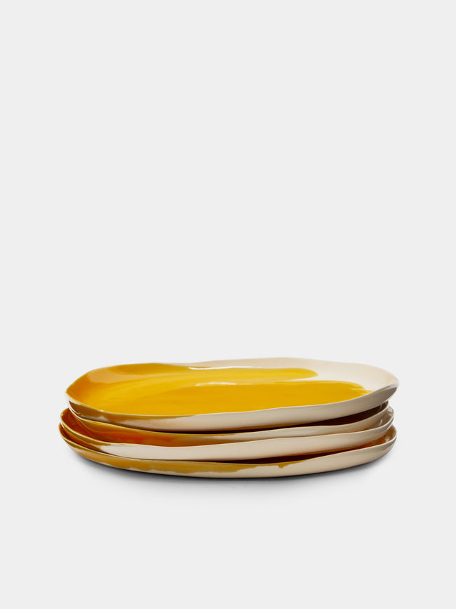 Pottery & Poetry - Hand-Glazed Porcelain Dinner Plates (Set of 4) - Yellow - ABASK