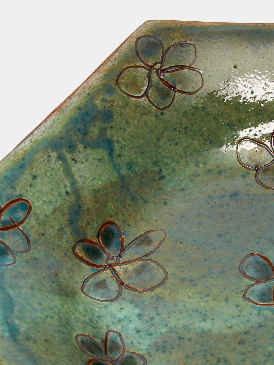 Malaika - Daisy Hand-Painted Ceramic Dessert Plates (Set of 4) - Green - ABASK