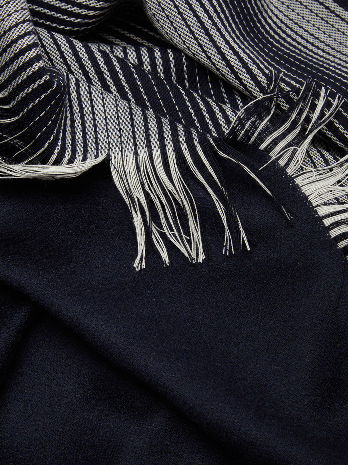 Johnstons of Elgin - Merino Wool Striped Blanket - Blue - ABASK