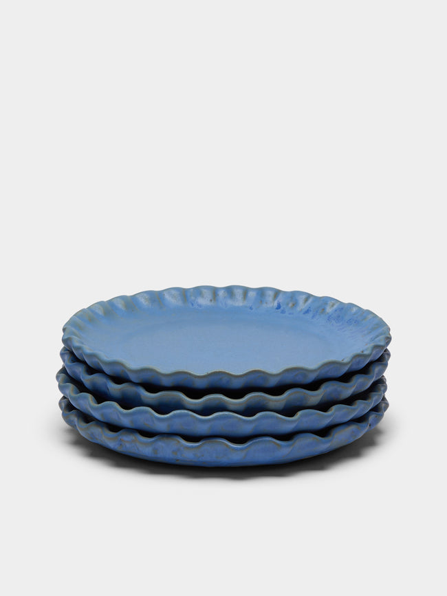 Perla Valtierra - Hand-Glazed Ceramic Dinner Plates (Set of 4) - Blue - ABASK