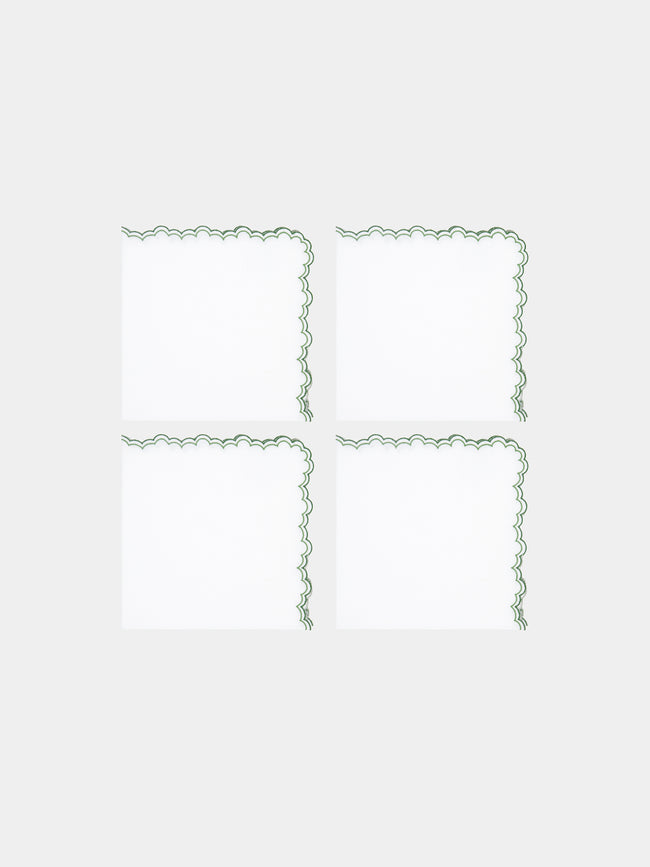 Los Encajeros - Escamas Embroidered Linen Napkins (Set of 4) - Green - ABASK