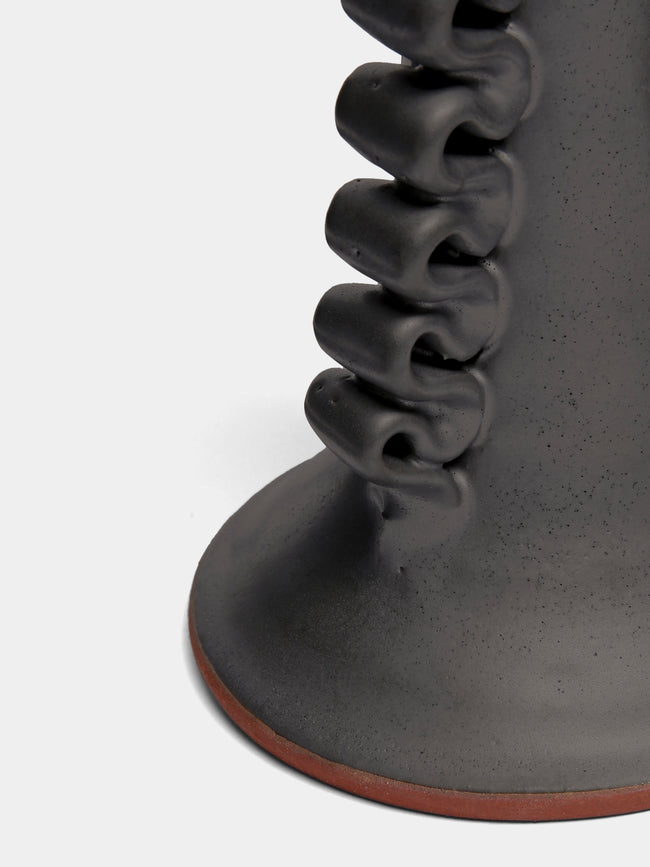Perla Valtierra - Ribete Hand-Glazed Ceramic Small Candle Holder - Black - ABASK