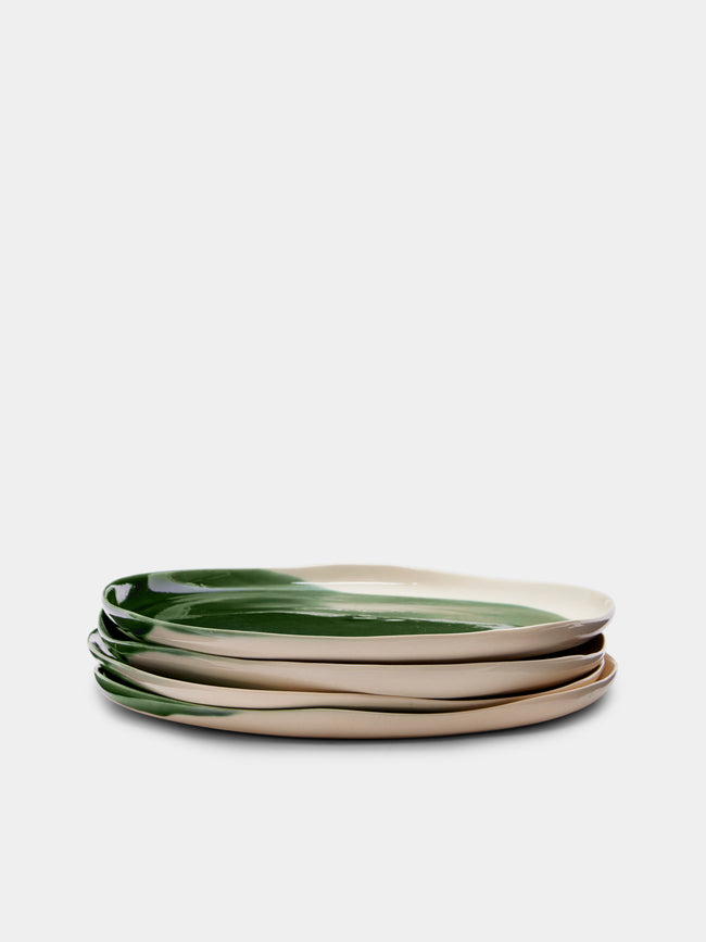 Pottery & Poetry - Hand-Glazed Porcelain Dinner Plates (Set of 4) - Green - ABASK