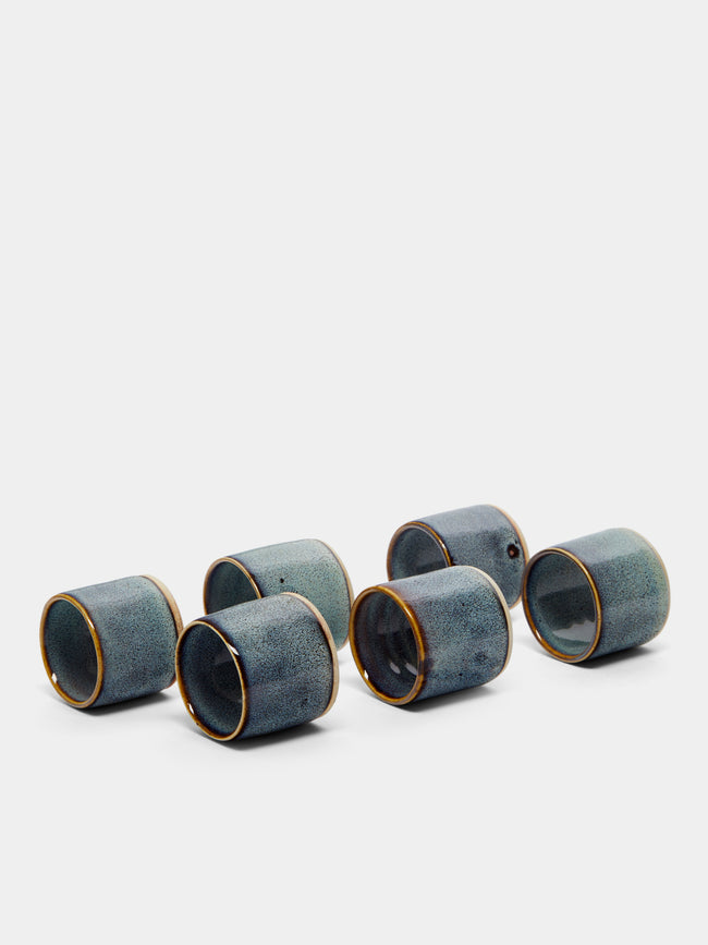 Mervyn Gers Ceramics - Hand-Glazed Ceramic Napkin Rings (Set of 6) - Blue - ABASK