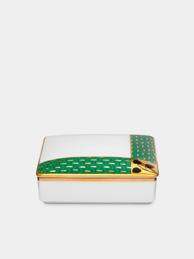 Augarten - Secession Hand-Painted Porcelain Square Box - Green - ABASK - 