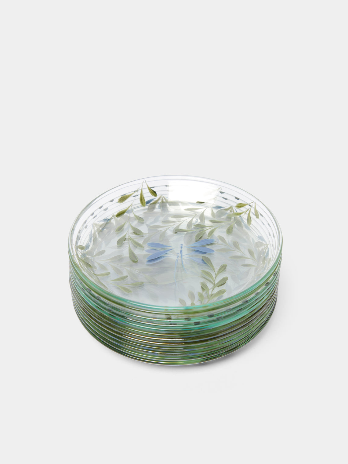 Los Vasos de Agua Clara - Hand-Painted Mixed Bread Plates (Set of 6) - Green - ABASK