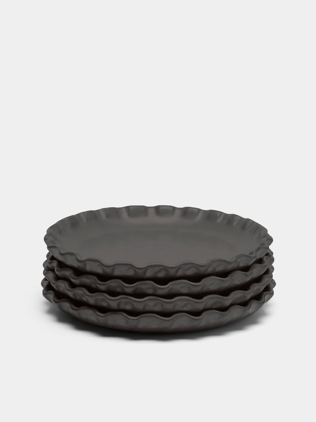 Perla Valtierra - Hand-Glazed Ceramic Side Plates (Set of 4) - Black - ABASK