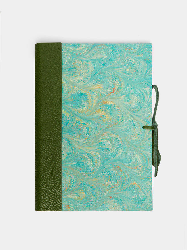 Giannini Firenze - Hand Marbled Leather Bound Notebook - Green - ABASK - 