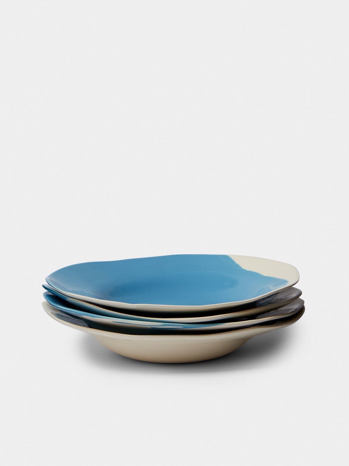 Pottery & Poetry - Hand-Glazed Porcelain Pasta Plates (Set of 4) - Light Blue - ABASK