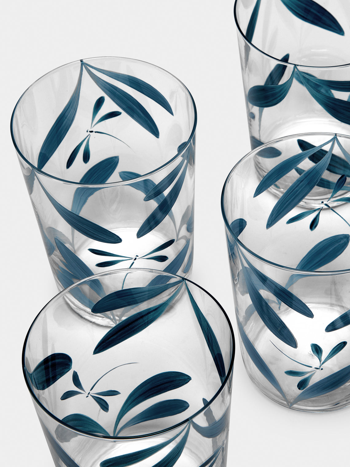 Los Vasos de Agua Clara - Melides Hand-Painted Glass Tumblers (Set of 6) - Clear - ABASK