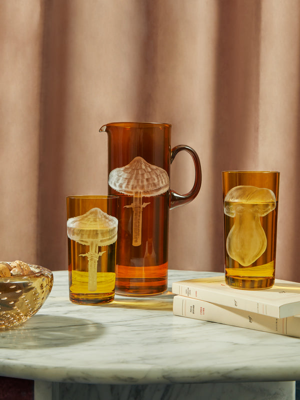 Artel - Parasol Mushrooms Hand-Engraved Crystal Pitcher -  - ABASK