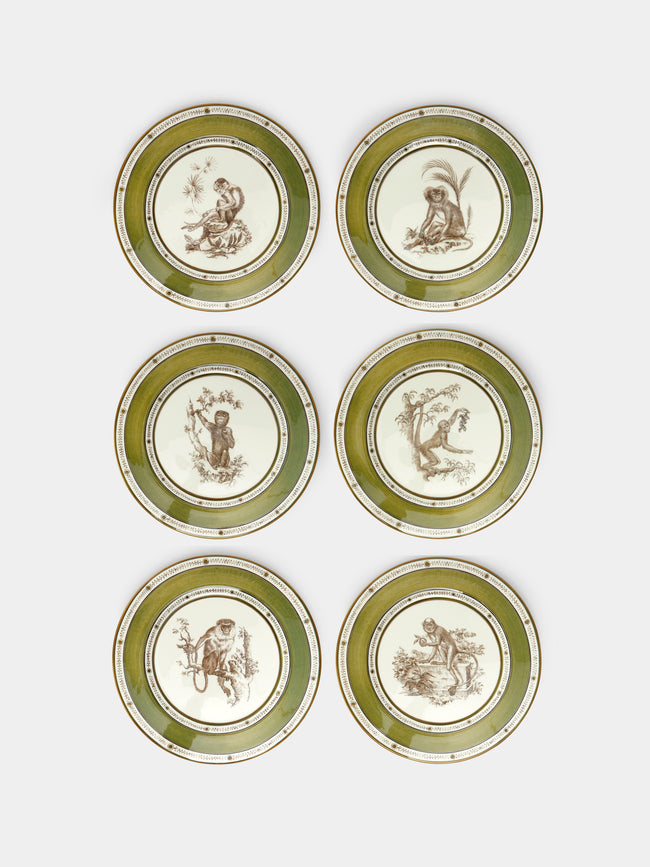 Laboratorio Paravicini - Monkeys Ceramic Dinner Plates (Set of 6) - Green - ABASK