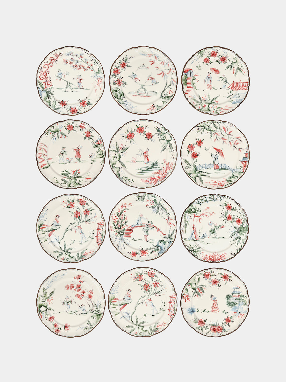 Laboratorio Paravicini - Chinoiserie Ceramic Dinner Plates (Set of 12) - Green - ABASK