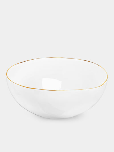 Feldspar - Hand-Painted 24ct Gold and Bone China Deep Serving Bowl - White - ABASK - 