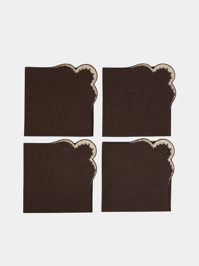 Los Encajeros - Valver Embroidered Linen Napkin (Set of 4) - Brown - ABASK