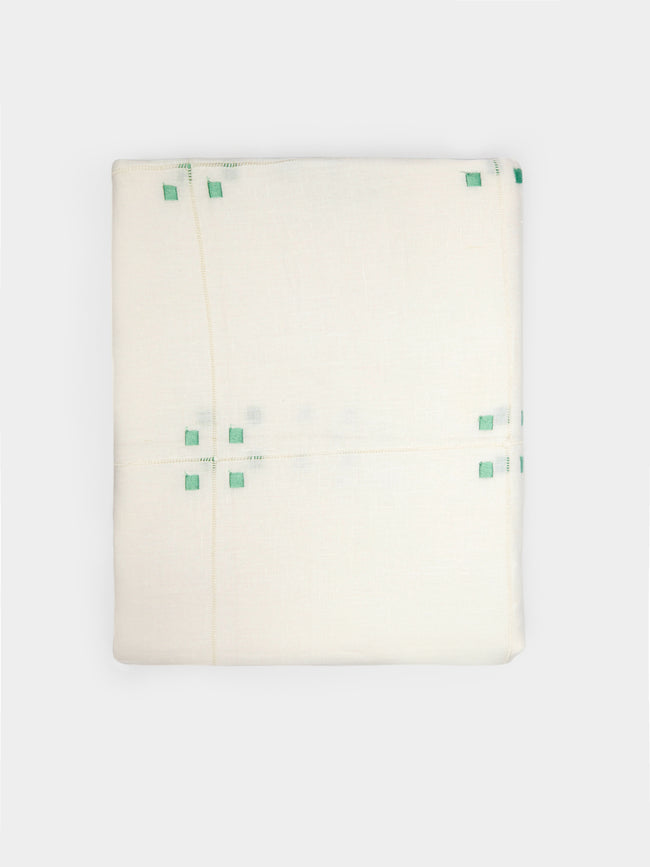 Malaika - Art Deco Embroidered Linen Tablecloth - Green - ABASK - 
