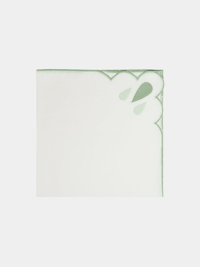 Los Encajeros - Drops Embroidered Linen Napkin (Set of 4) - Green - ABASK - 