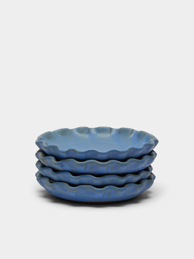 Perla Valtierra - Hand-Glazed Ceramic Dessert Plates (Set of 4) - Blue - ABASK