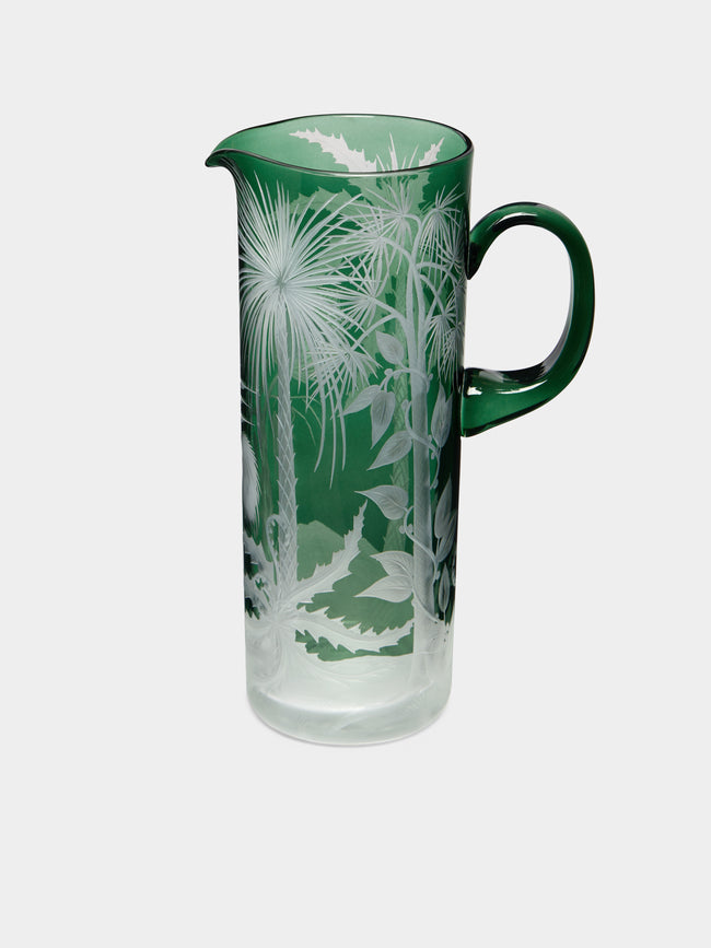 Artel - Primeval Palms Hand-Engraved Crystal Pitcher - Light Green - ABASK - 