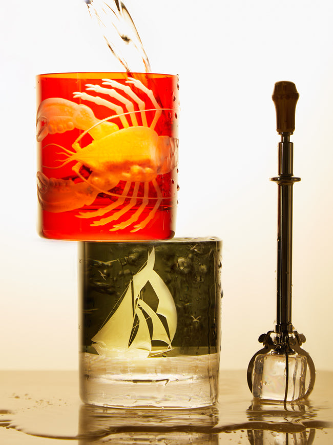 Artel - Lobster Hand-Engraved Crystal Double Old Fashioned Glass - Orange - ABASK