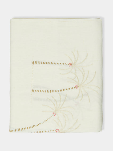 Malaika - Palm Tree Hand-Embroidered Linen Tablecloth - Red - ABASK - 