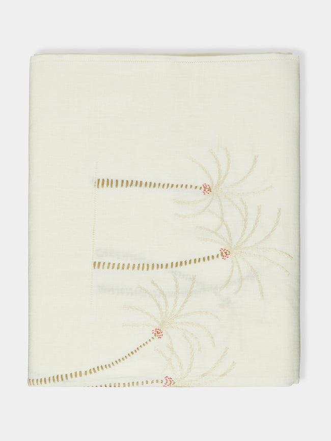 Malaika - Palm Tree Hand-Embroidered Linen Tablecloth - Red - ABASK - 