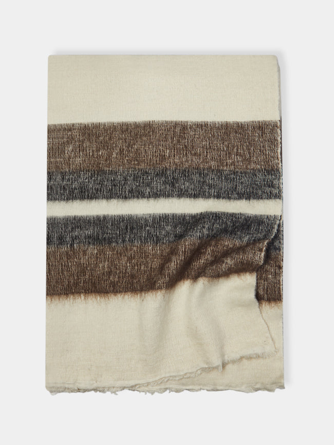 Denis Colomb - Dolpo Striped Nomad Handwoven Cashmere Blanket - White - ABASK - 