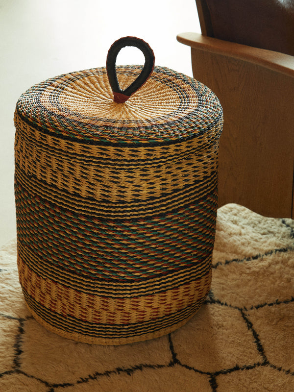 Baba Tree - Lidded Elephant Grass Basket - Tan - ABASK
