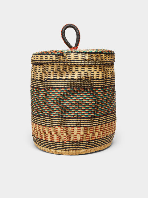 Baba Tree - Lidded Elephant Grass Basket - Tan - ABASK - 