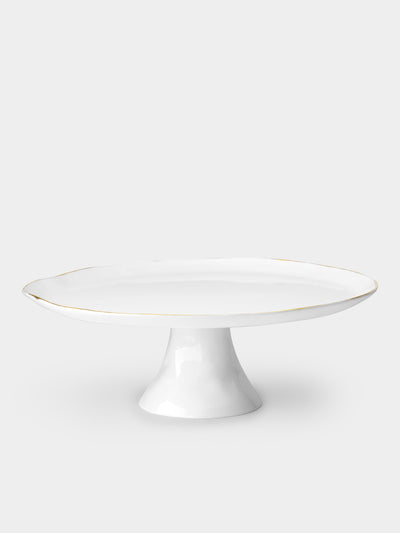 Feldspar - Hand-Painted 24ct Gold and Bone China Cake Stand - White - ABASK - 