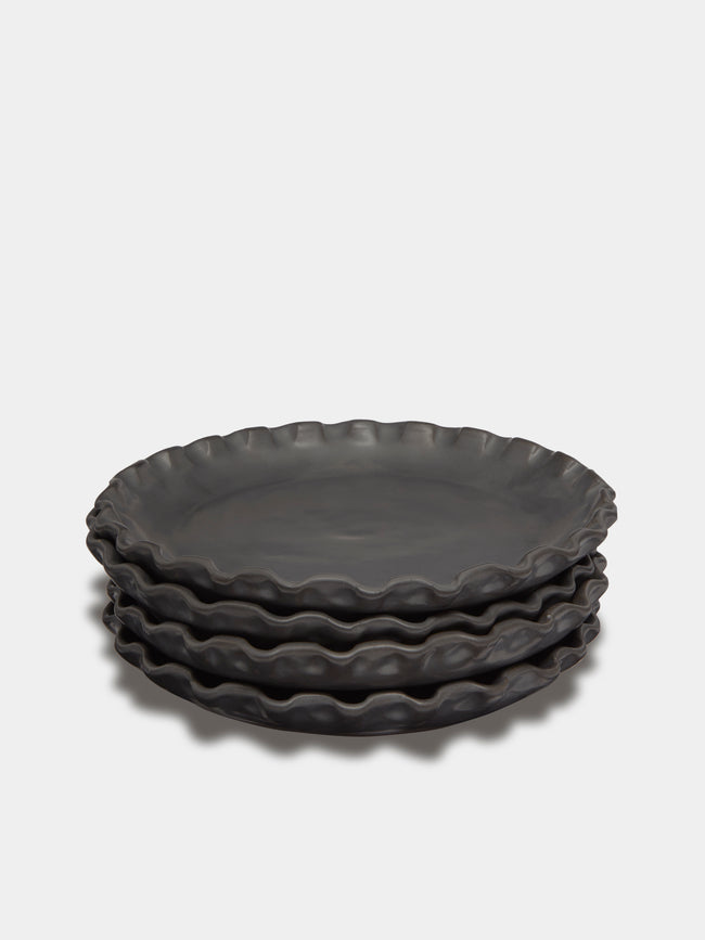 Perla Valtierra - Hand-Glazed Ceramic Dinner Plates (Set of 4) - Black - ABASK