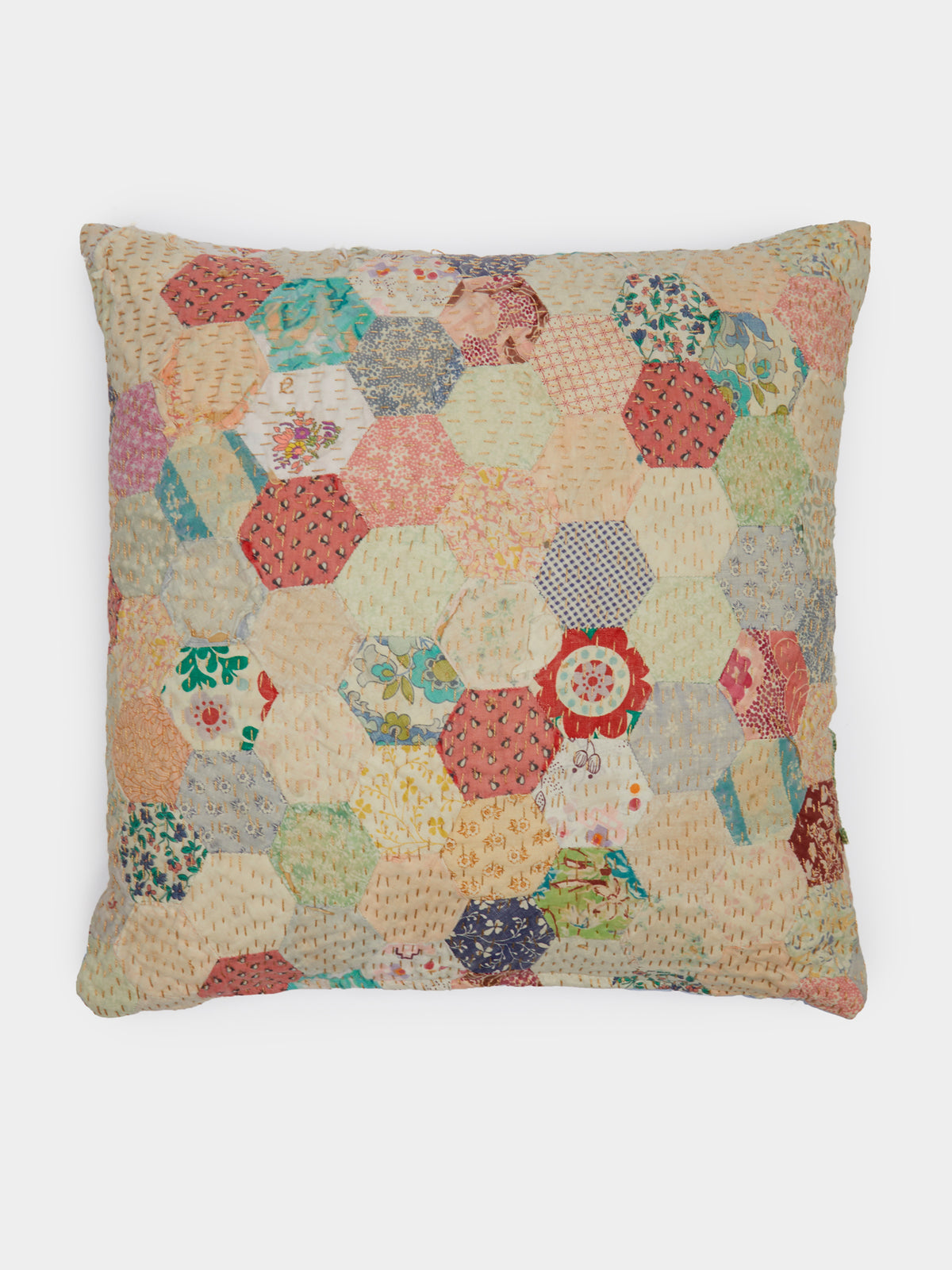 19th Century Log Cabin Patchwork Linen Cushion