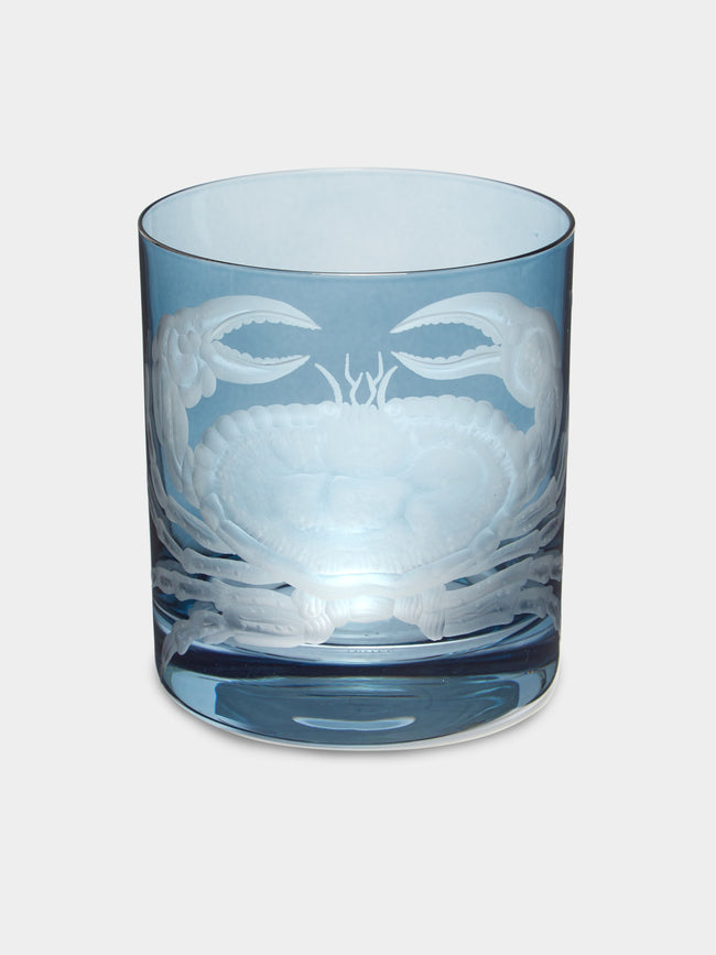 Artel - Crab Hand-Engraved Crystal Double Old Fashioned Glass - Blue - ABASK - 