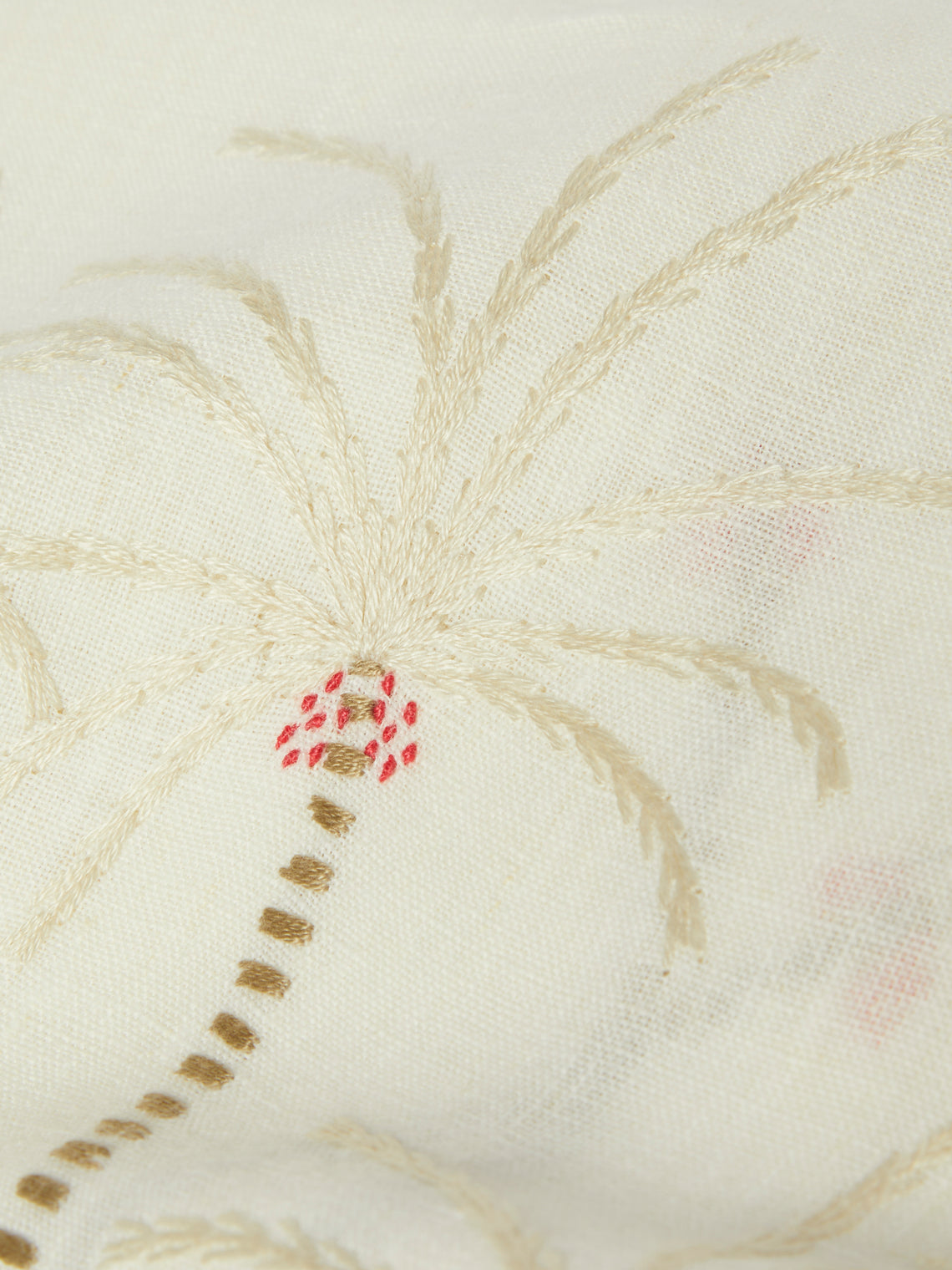 Malaika - Palm Tree Hand-Embroidered Linen Tablecloth - Red - ABASK